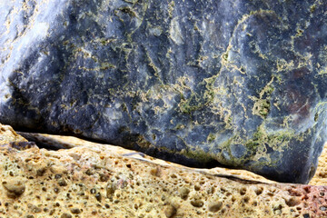 a piece of stone on blue background