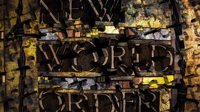 New World Order animated puzzle text formed with real authentic typeset letters on vintage textured silver grunge
copper and gold with transparent background