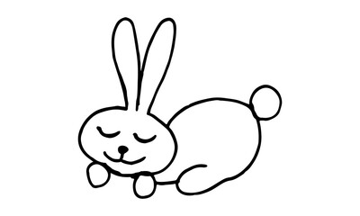 Cute Easter bunnies. Hand drawn vector illustration in doodle style. Festive characters. Line art drawing