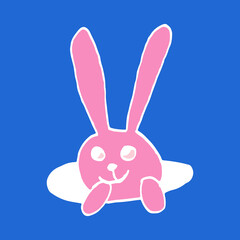 Cute Easter bunnies. Hand drawn vector illustration in doodle style. Festive characters. Line art drawing