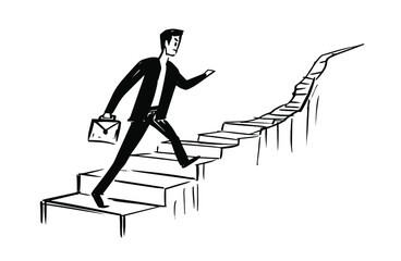 Businessman walking up the stairs. Symbol of success. Vector sketch illustration