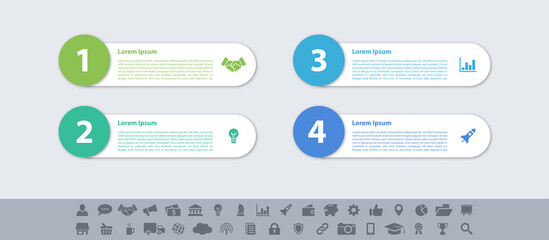 Infographic design business concept vector illustration with 4 steps or options or processes represent work flow or diagram or web button banner