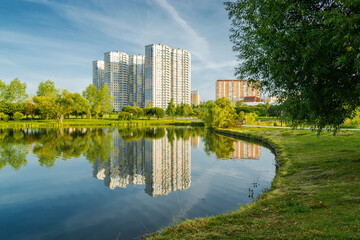 Beautiful morning view of Yuzhnoe Butovo park in South Butovo district, Moscow, Russia.