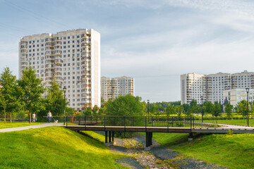 Beautiful morning view of Yuzhnoe Butovo park in South Butovo district, Moscow, Russia.