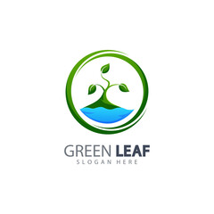 leaf eco green logo design concept template