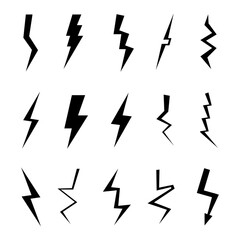 Set of lightning. Thunderbolts icons isolated.  Illustration.