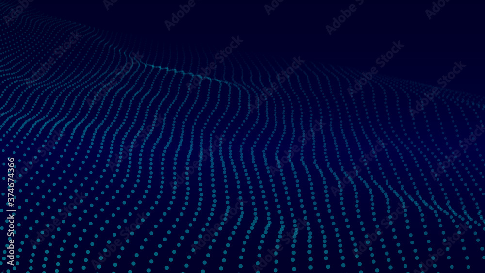 Wall mural wave 3d. wave of particles. futuristic point wave. design for poster. technology background. illustr