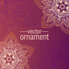 Gold pattern on a violet background. Ethnic ornament, mandala