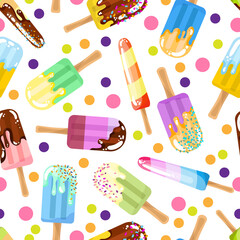 Seamless pattern of colorful ice cream on white background