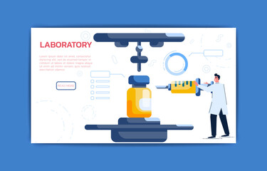 Scientist working in lab landing page template.