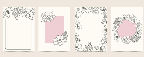 Collection of flower background set with magnolia.Editable vector illustration for website, invitation,postcard and sticker