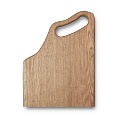 Oak wood cutting board top view isolated. Organic serving plate