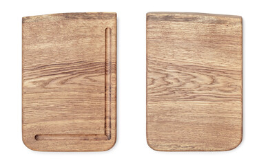 Wooden cutting board top view isolated on white background