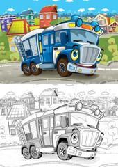 Obraz na płótnie Canvas cartoon sketch scene with police truck on the street - illustration