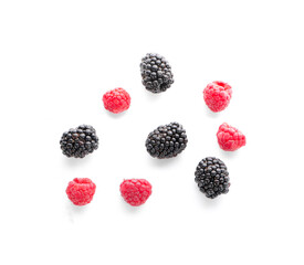 raspberry and blackberry isolated on white background