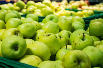 fresh ripe green delicious apples from market