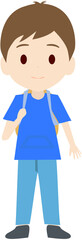 リュックサックを背負う可愛い小学生のイラスト。
