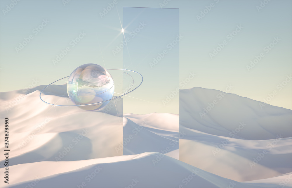 Aufkleber abstract winter scene with geometrical forms, arch with a podium in natural light. surreal backgroun