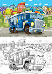Obraz na płótnie Canvas cartoon sketch scene with police truck on the street - illustration