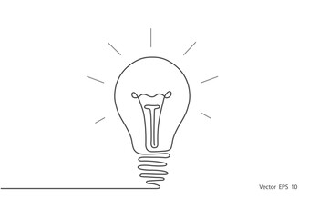 Electric light bulb.Continuous one line drawing light bulb symbol idea.Vector illustration.

