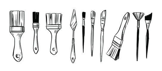 Set of paint brushes. Hannd drawn sketch. Vector illustration - obrazy, fototapety, plakaty