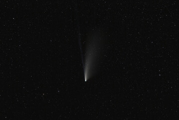 Comet Neowise with black background, and stars, horizontal