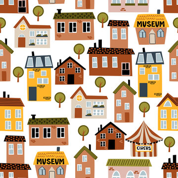 seamless pattern with city houses - vector illustration, eps
