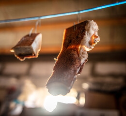 Salty fat dries on a rope