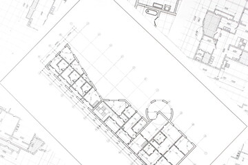 Technical drawing background.Architectural project on a white sheet of paper .Engineering design .	
