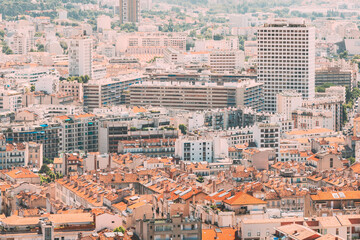 Obraz premium Marseille, France. Elevated View Of Cityscape. Residential Districts And Streets Under Sunny Summer Sky