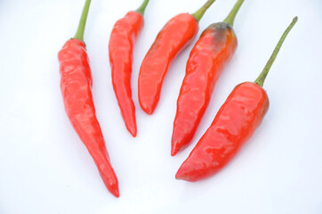 bunch the red ripe chilly isolated on white background.