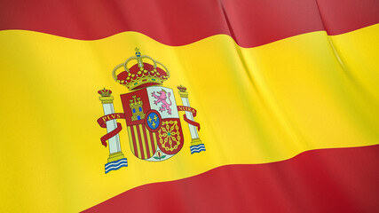 The flag of Spain. Waving silk flag of Spain. High quality render. 3D illustration