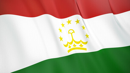 The flag of Tajikistan. Waving silk flag of Tajikistan. High quality render. 3D illustration