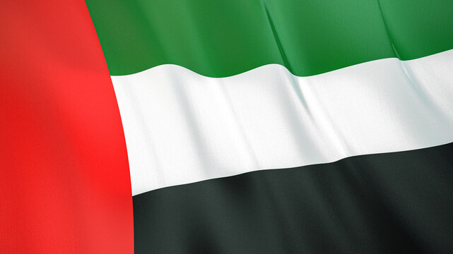 The flag of United Arab Emirates. Waving silk flag of United Arab Emirates. High quality render. 3D illustration