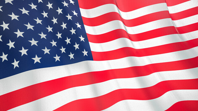 The flag of United States. Waving silk flag of United States. High quality render. 3D illustration