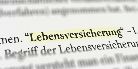 Lebensversicherung im Buch mit Textmarker markiert