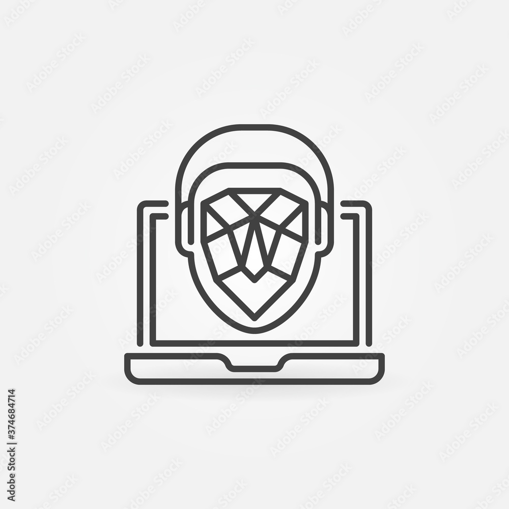 Poster face recognition and authentication on laptop vector thin line concept icon or design element