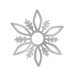 Silver snowflake for winter design. Hand drawn snowflake isolated on whit background. Silver snowflake icon. Drawing snow. Symbol winter texture. Ice crystal. Vector illustration