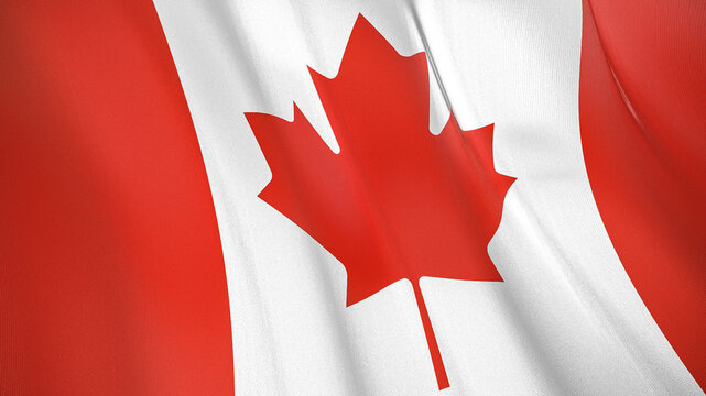 The flag of Canada. Waving silk flag of Canada. High quality render. 3D illustration