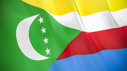 The flag of Comoros. Waving silk flag of Comoros. High quality render. 3D illustration