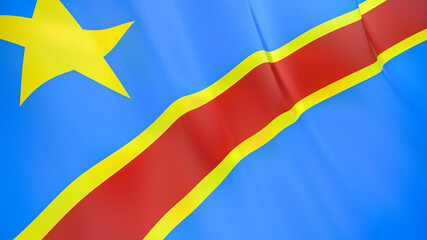 The flag of DR Congo. Waving silk flag of DR Congo. High quality render. 3D illustration