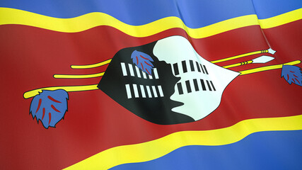 The flag of Eswatini. Waving silk flag of Eswatini. High quality render. 3D illustration