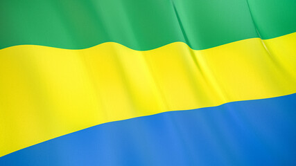 The flag of Gabon. Waving silk flag of Gabon. High quality render. 3D illustration