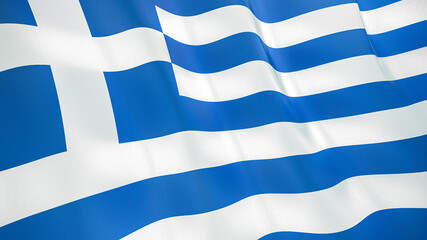 The flag of Greece. Waving silk flag of Greece. High quality render. 3D illustration - obrazy, fototapety, plakaty