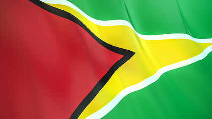 The flag of Guyana. Waving silk flag of Guyana. High quality render. 3D illustration