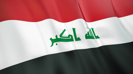 Naklejka premium The flag of Iraq. Waving silk flag of Iraq. High quality render. 3D illustration