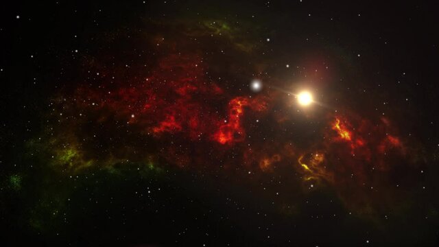 nebula clouds and a light moving in the universe with stars