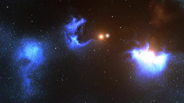 nebulae and orange stars moving around it, the universe