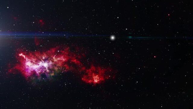 red nebula moving in the universe with stars