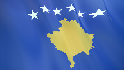 The flag of Kosovo. Waving silk flag of Kosovo. High quality render. 3D illustration